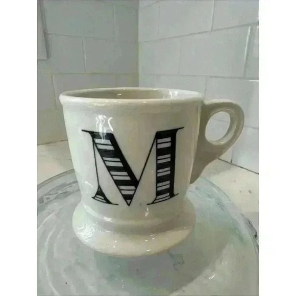 Anthropology Monogram Initial Letter "M” White Black Coffee Mug Cup Tea 16 fl oz - Picture 1 of 9